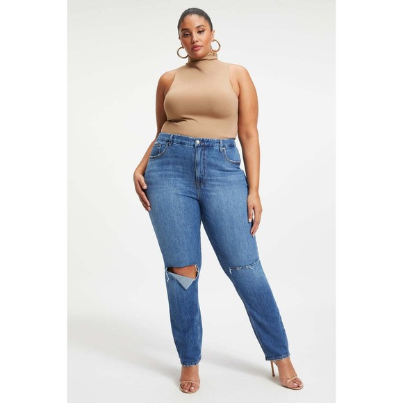 Good American Good Icon 90s Denim Jean 16 Straight High Rise Distress Light Blue - Picture 6 of 6